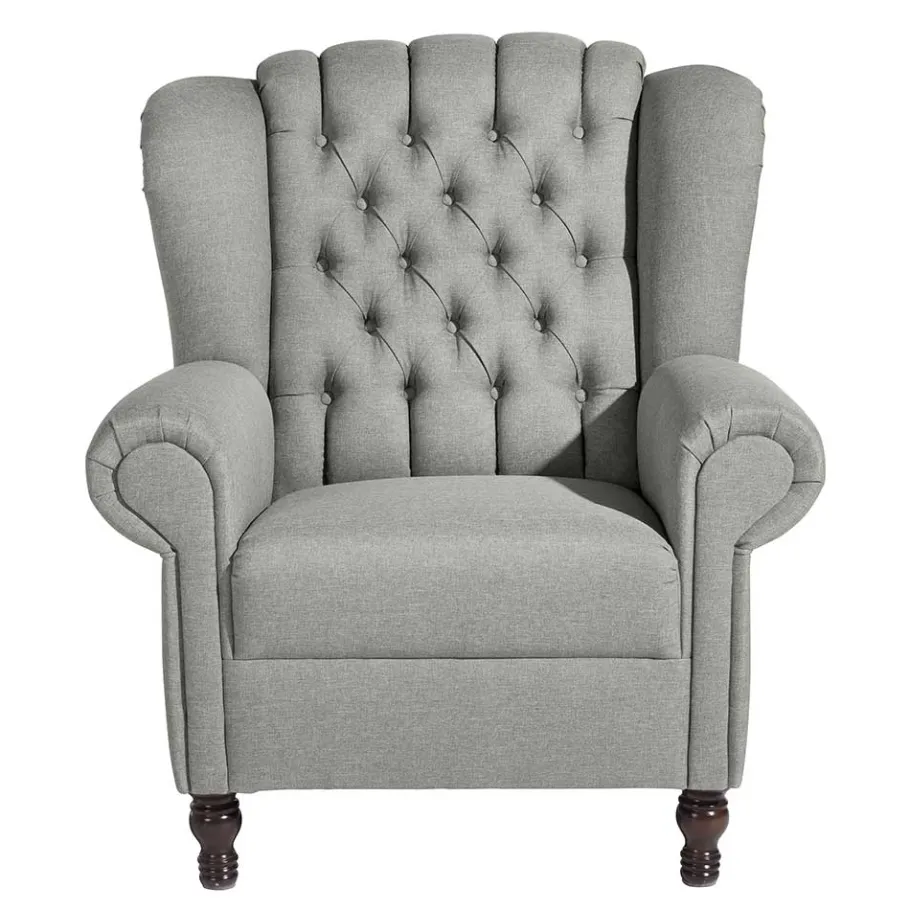 Wohnen Hellgrauer Chesterfield-Sessel mit Ohren - Barreff