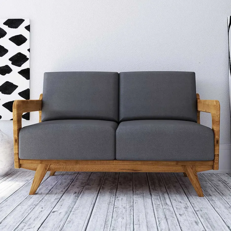 Discount Wohnen Hellgraues Stoff Sofa mit Wildeiche Gestell - Hardus