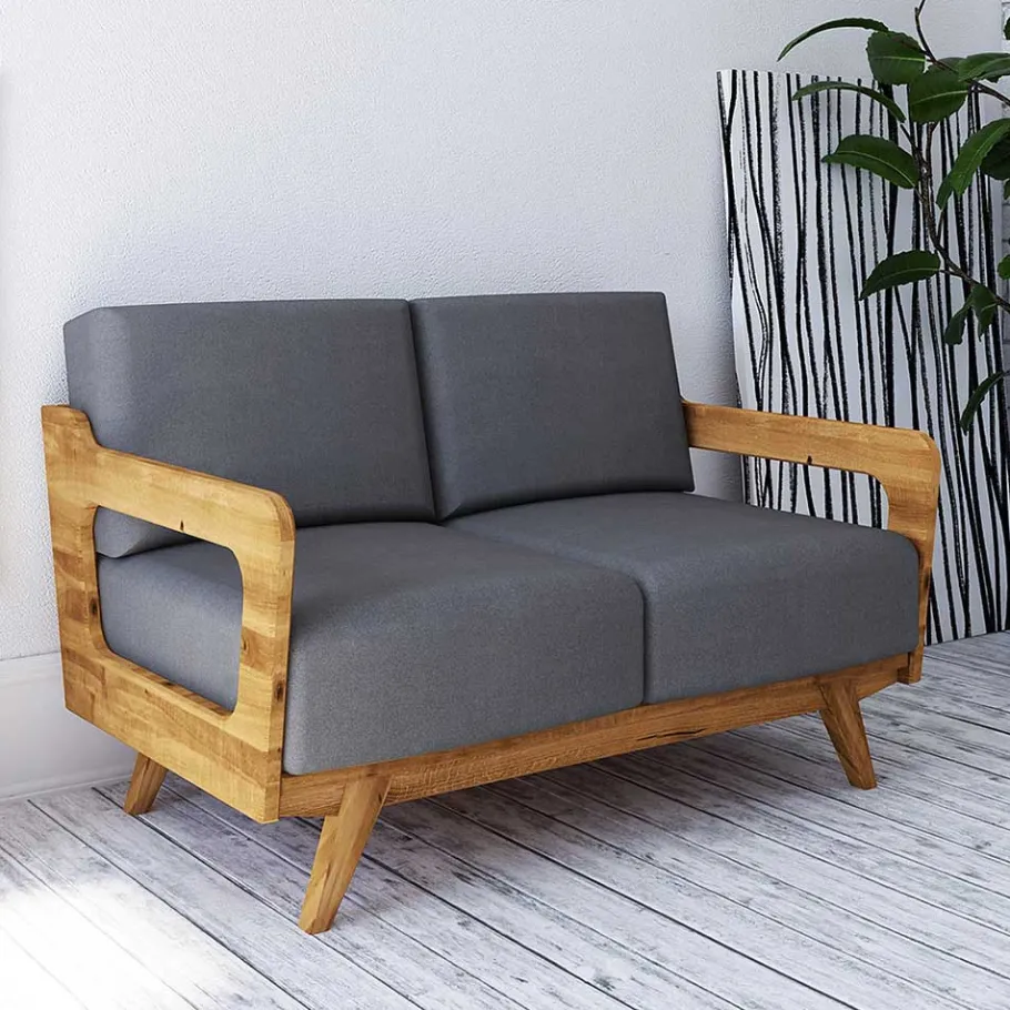 Discount Wohnen Hellgraues Stoff Sofa mit Wildeiche Gestell - Hardus