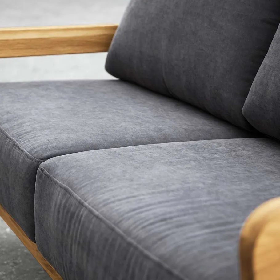 Discount Wohnen Hellgraues Stoff Sofa mit Wildeiche Gestell - Hardus
