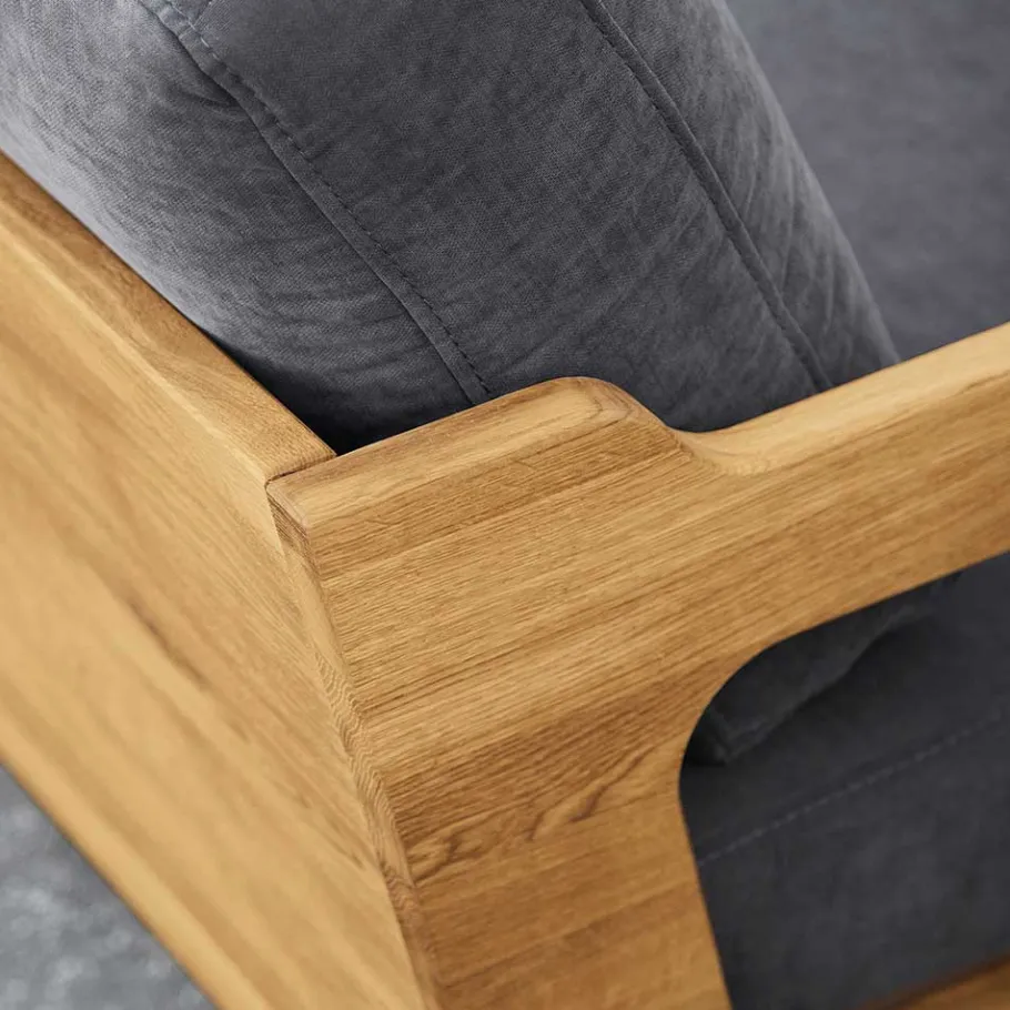 Discount Wohnen Hellgraues Stoff Sofa mit Wildeiche Gestell - Hardus