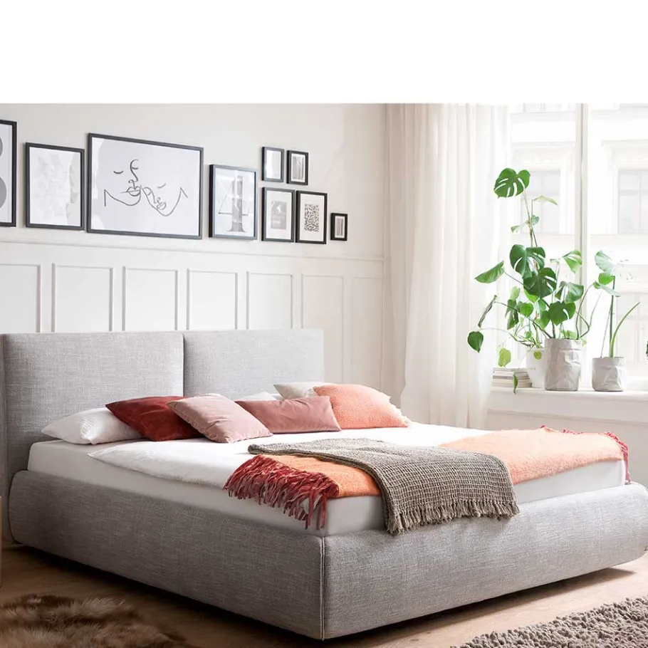 Wohnen Hellgraues 180x200 Bett inklusive Matratzen - Atlona