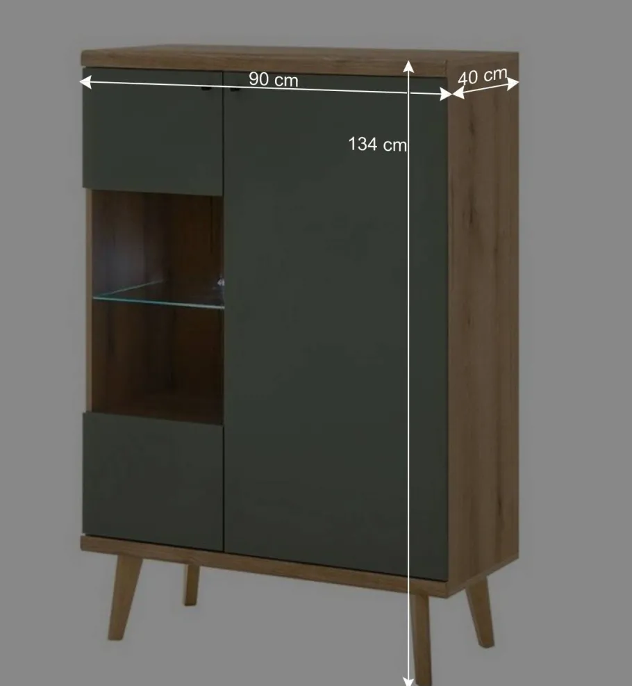 Outlet Wohnen Highboard in Graugrün und Wildeiche - Oliva