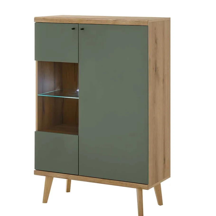 Outlet Wohnen Highboard in Graugrün und Wildeiche - Oliva
