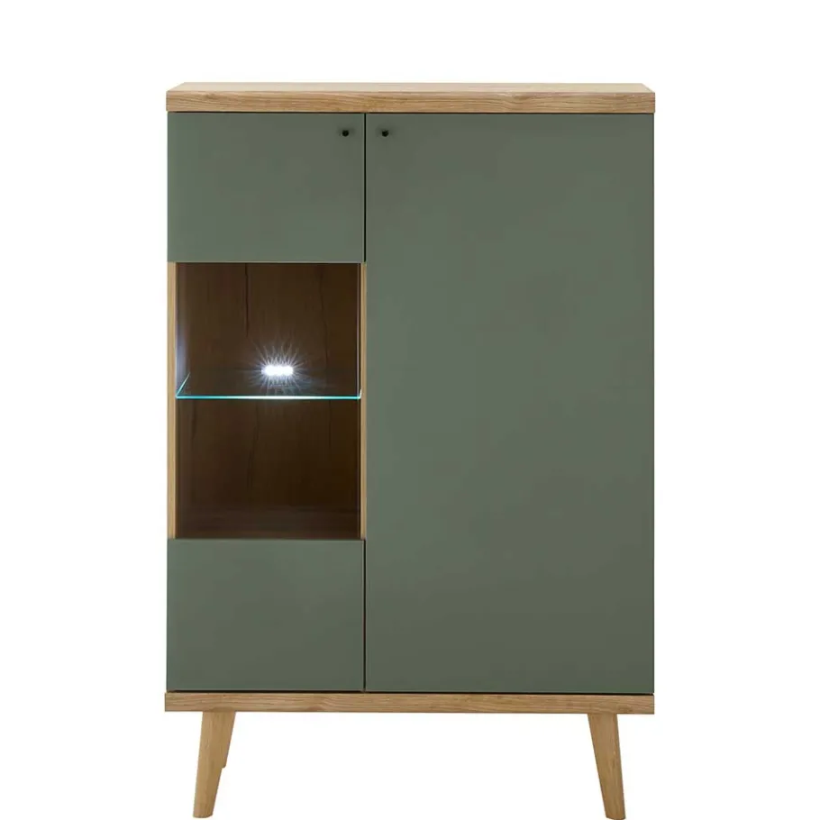 Outlet Wohnen Highboard in Graugrün und Wildeiche - Oliva