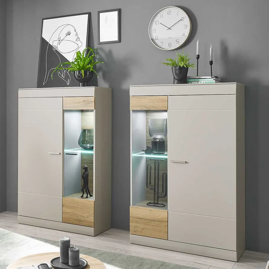 Online Wohnen Highboard in Hellgrau & Zinneiche NB - Lioscas