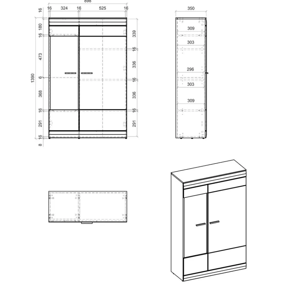 Online Wohnen Highboard in Hellgrau & Zinneiche NB - Lioscas