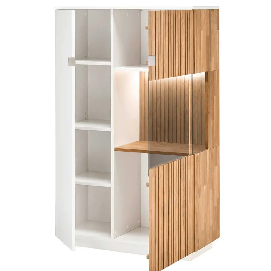 Outlet Wohnen Highboard in Weiß und Eiche Bianco - Miloris