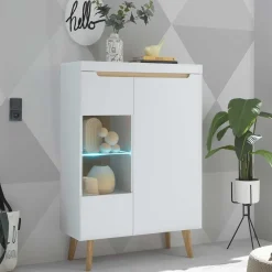 Online Wohnen Highboard mit Glas im Skandi Design - Ginko