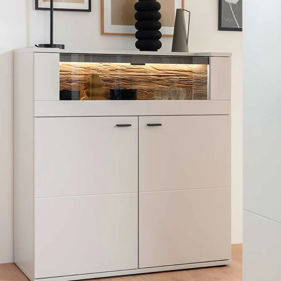 Hot Wohnen Highboard mit Glas Klappe & zwei Türen - Apulco