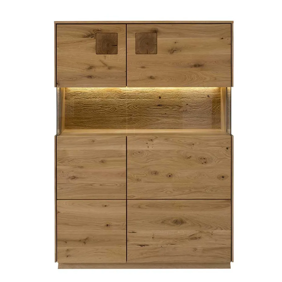Sale Wohnen Highboard mit Glaseinsatz aus Wildeiche massiv - Millena