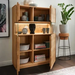 Sale Wohnen Highboard mit Glaseinsatz aus Wildeiche massiv - Millena