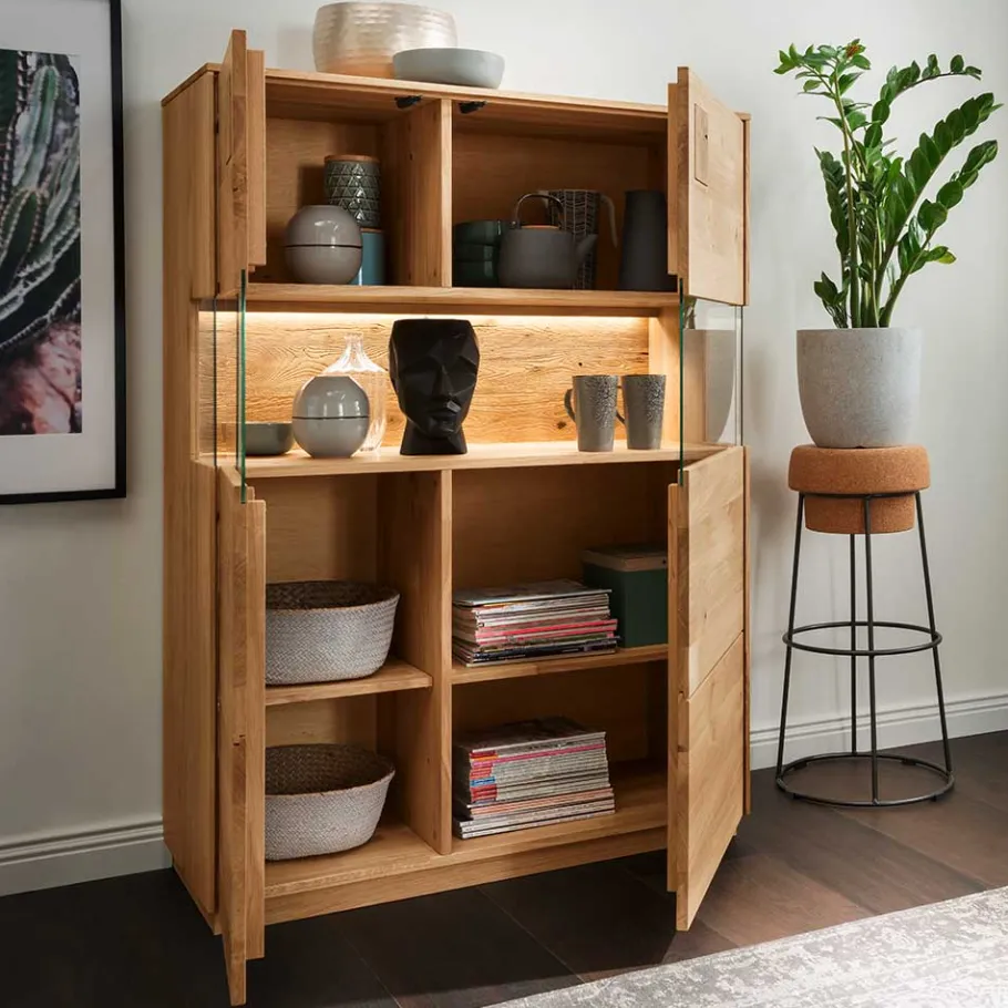 Sale Wohnen Highboard mit Glaseinsatz aus Wildeiche massiv - Millena