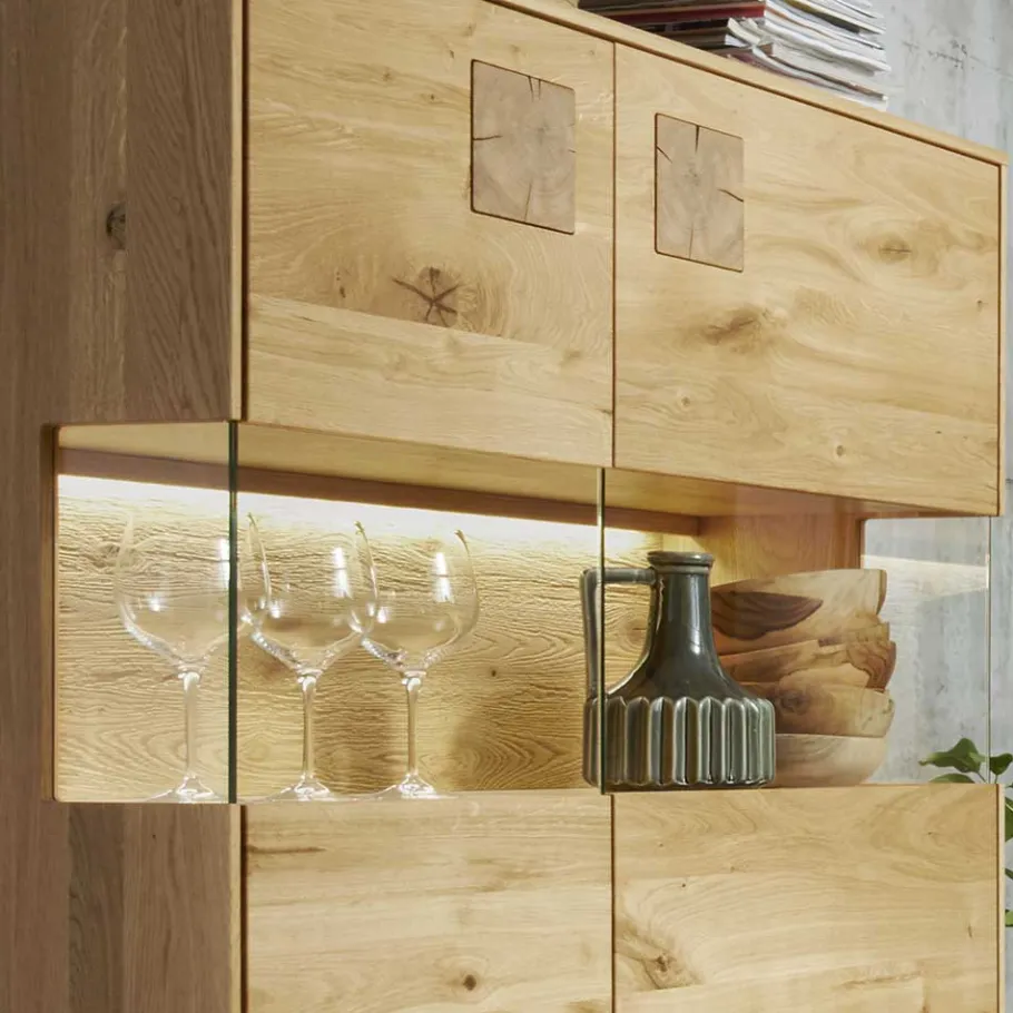 Sale Wohnen Highboard mit Glaseinsatz aus Wildeiche massiv - Millena