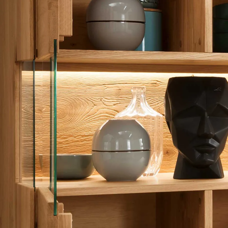 Sale Wohnen Highboard mit Glaseinsatz aus Wildeiche massiv - Millena