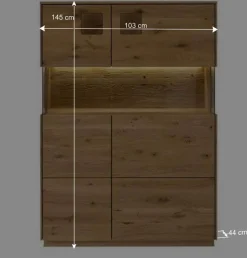 Sale Wohnen Highboard mit Glaseinsatz aus Wildeiche massiv - Millena