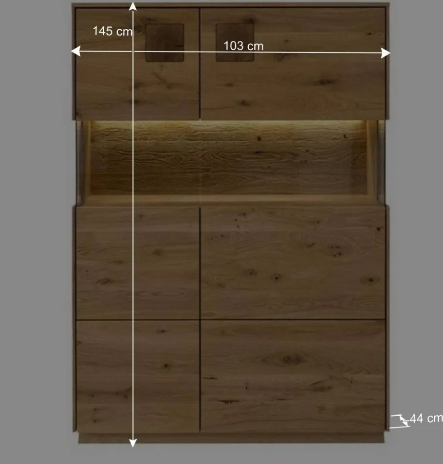 Sale Wohnen Highboard mit Glaseinsatz aus Wildeiche massiv - Millena
