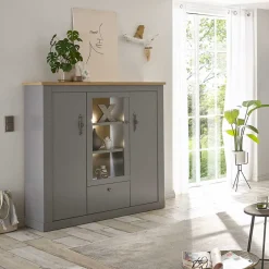Online Wohnen Highboard mit Glaseinsatz mit Metallgriffen - Buleta