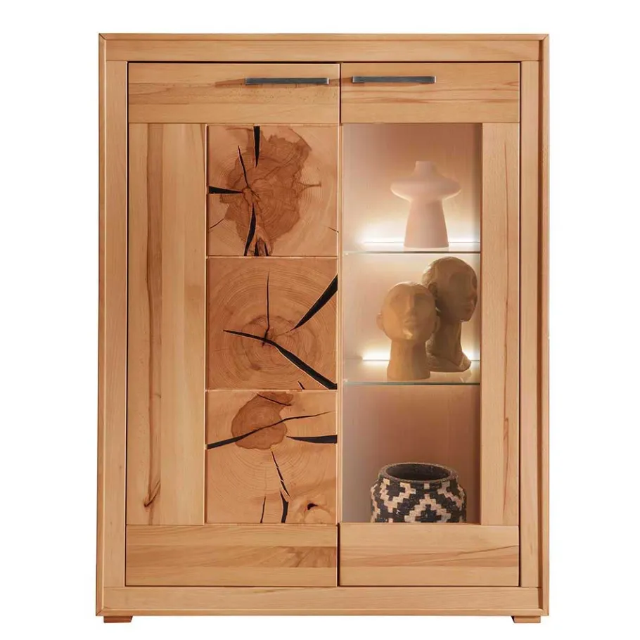 Sale Wohnen Highboard mit Glaseinsatz aus geölter Kernbuche - Sarosca
