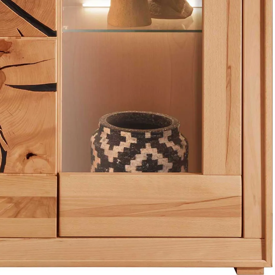 Sale Wohnen Highboard mit Glaseinsatz aus geölter Kernbuche - Sarosca