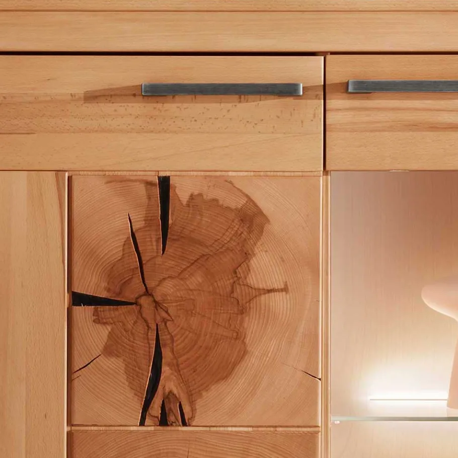 Sale Wohnen Highboard mit Glaseinsatz aus geölter Kernbuche - Sarosca