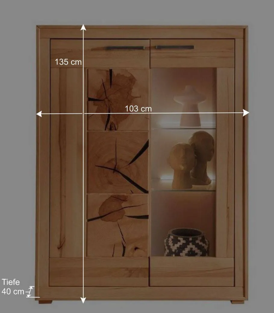 Sale Wohnen Highboard mit Glaseinsatz aus geölter Kernbuche - Sarosca