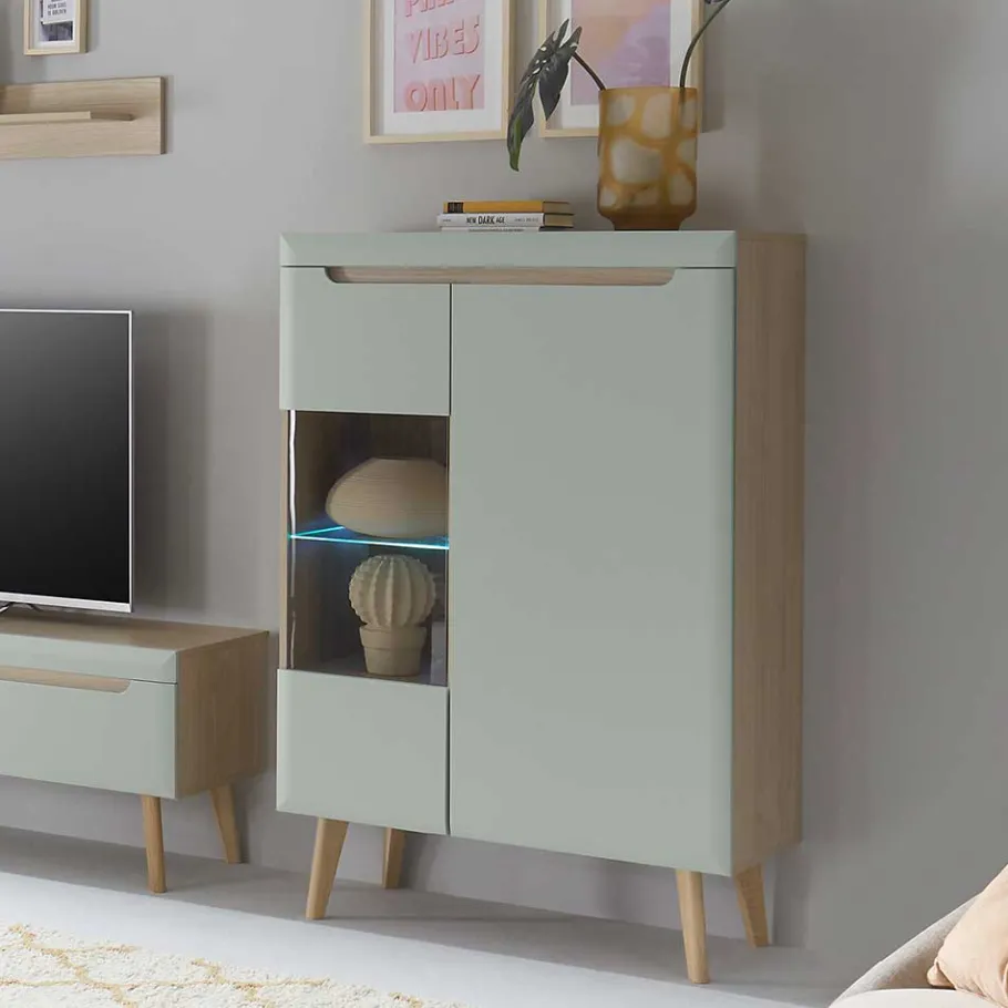 Clearance Wohnen Highboard mit Glaseinsatz - Armina