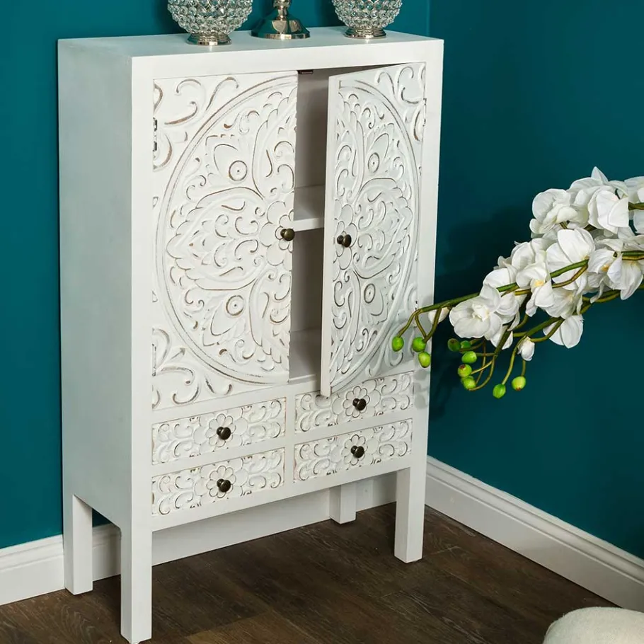 Outlet Wohnen Highboard mit Ornament Muster Front - Acacio