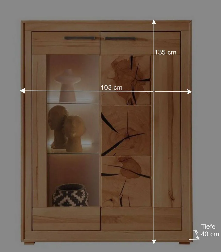Best Wohnen Highboard Vitrine aus Kernbuche Massivholz - Sarosca