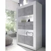 Online Wohnen Highboard Vitrine in Beton Optik & Weiß HG - Narandu