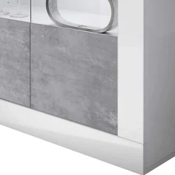 Online Wohnen Highboard Vitrine in Beton Optik & Weiß HG - Narandu