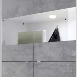 Online Wohnen Highboard Vitrine in Beton Optik & Weiß HG - Narandu