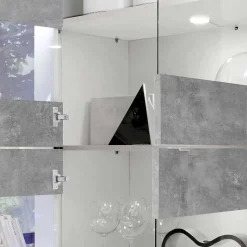 Online Wohnen Highboard Vitrine in Beton Optik & Weiß HG - Narandu