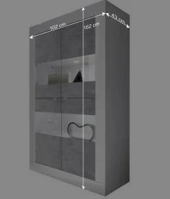 Online Wohnen Highboard Vitrine in Beton Optik & Weiß HG - Narandu