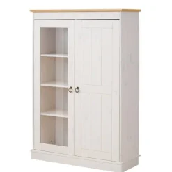 Sale Wohnen Highboard Vitrine in Weiß und Kiefer Honig - Zentra