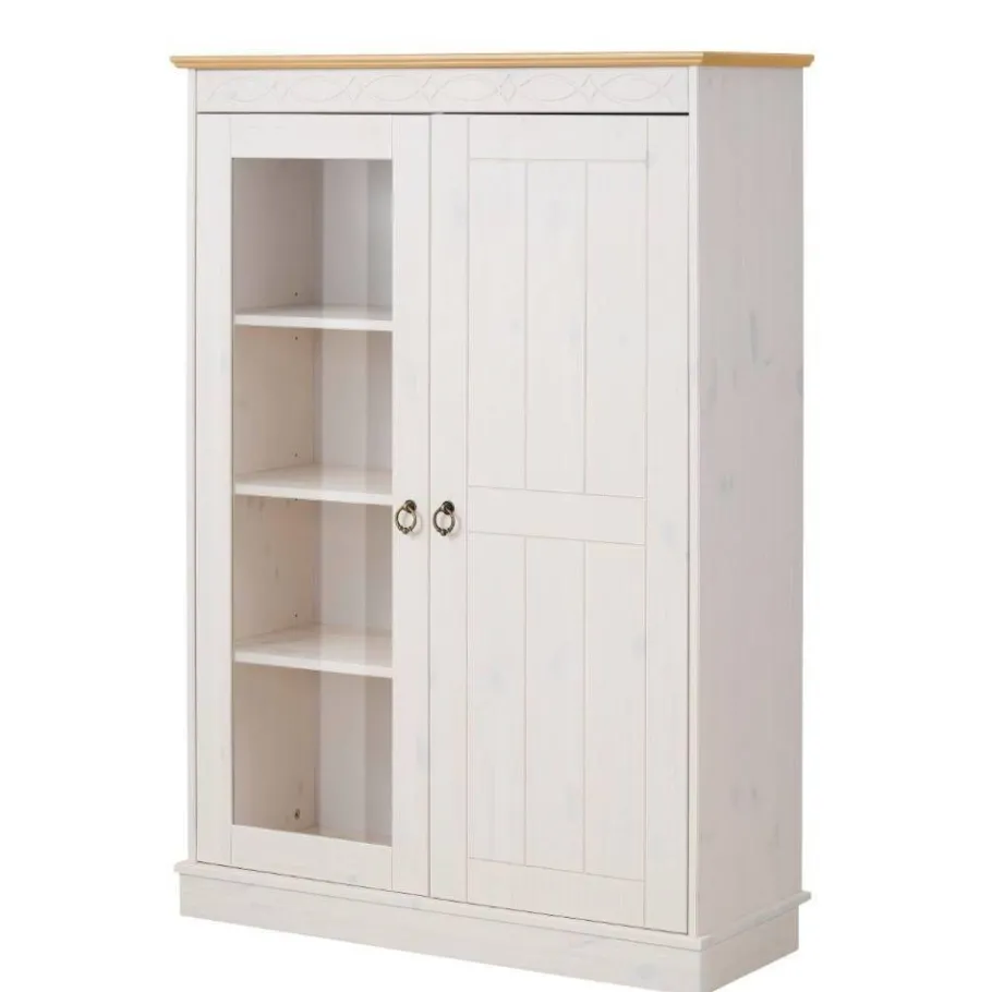 Sale Wohnen Highboard Vitrine in Weiß und Kiefer Honig - Zentra