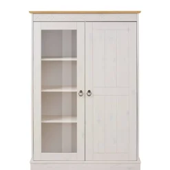 Sale Wohnen Highboard Vitrine in Weiß und Kiefer Honig - Zentra