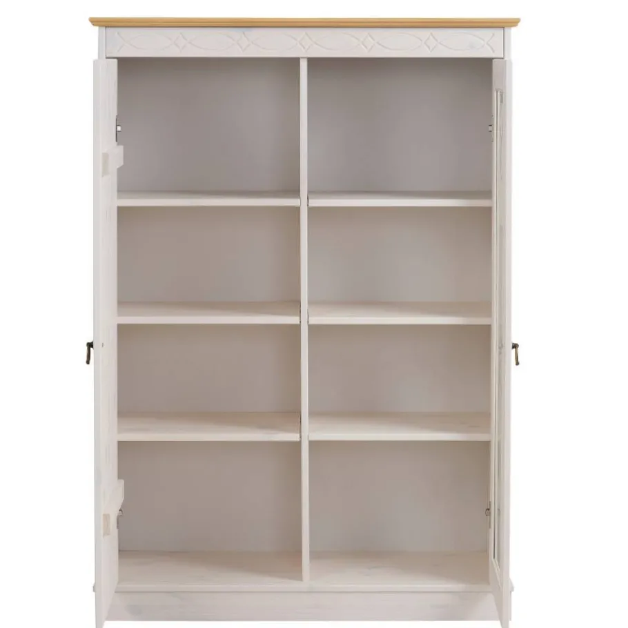 Sale Wohnen Highboard Vitrine in Weiß und Kiefer Honig - Zentra