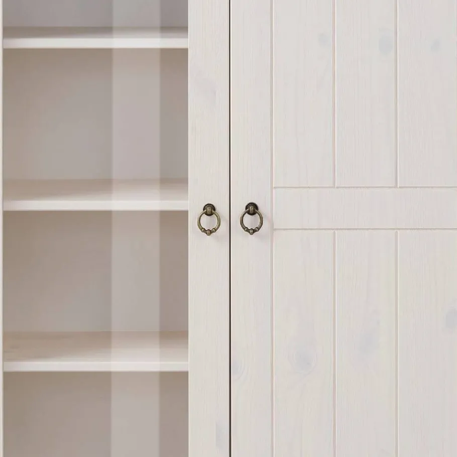 Sale Wohnen Highboard Vitrine in Weiß und Kiefer Honig - Zentra