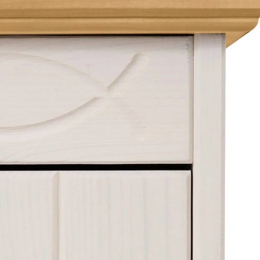 Sale Wohnen Highboard Vitrine in Weiß und Kiefer Honig - Zentra