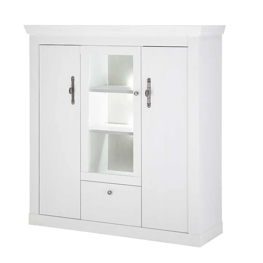 Sale Wohnen Highboard Vitrine in weißer Holzoptik Pinie - Liancos