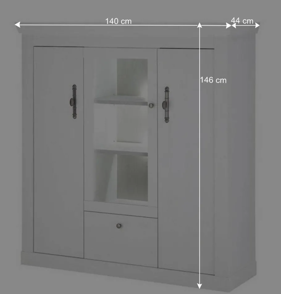 Sale Wohnen Highboard Vitrine in weißer Holzoptik Pinie - Liancos