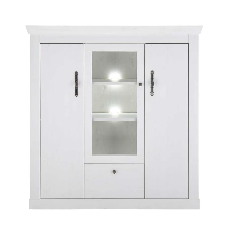 Sale Wohnen Highboard Vitrine in weißer Holzoptik Pinie - Liancos