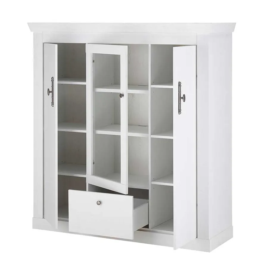 Sale Wohnen Highboard Vitrine in weißer Holzoptik Pinie - Liancos
