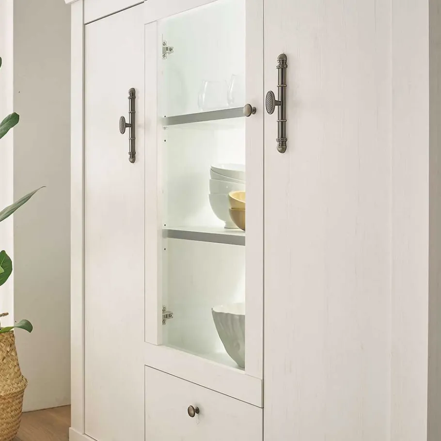 Sale Wohnen Highboard Vitrine in weißer Holzoptik Pinie - Liancos