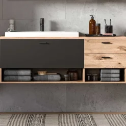 Discount Wohnen Hänge-Waschbeckenschrank mit Aufsatzbecken - Steikun