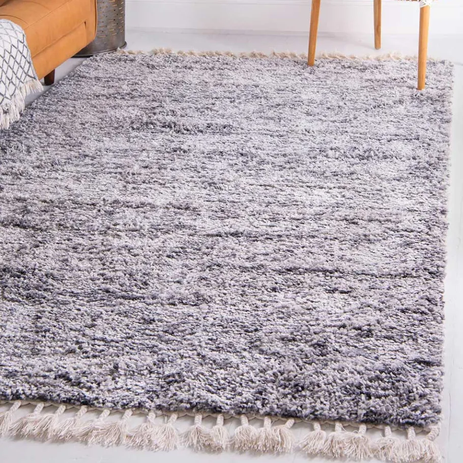 Hot Wohnen Hochflor Läufer Teppich in Grau und Creme - Cesario