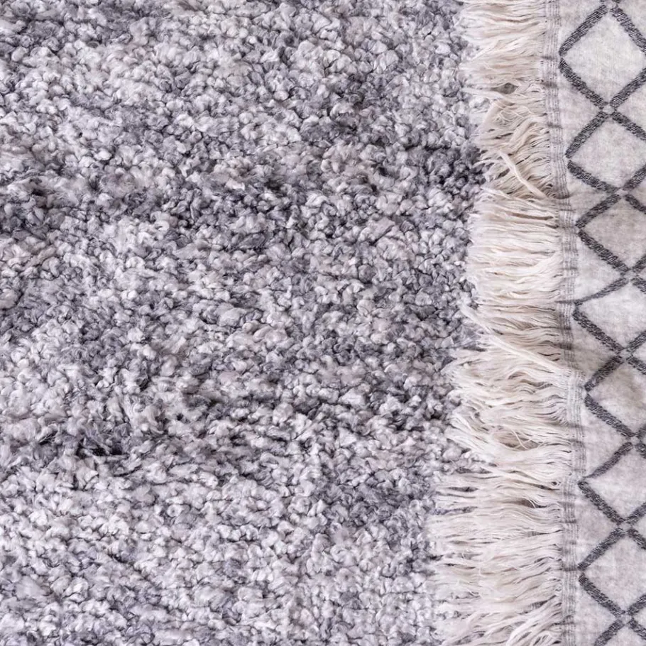 Hot Wohnen Hochflor Läufer Teppich in Grau und Creme - Cesario