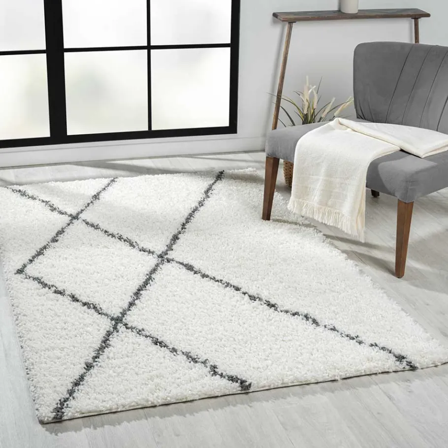 Online Wohnen Hochflor Teppich in Creme und Schwarz - You