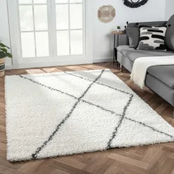 Online Wohnen Hochflor Teppich in Creme und Schwarz - You
